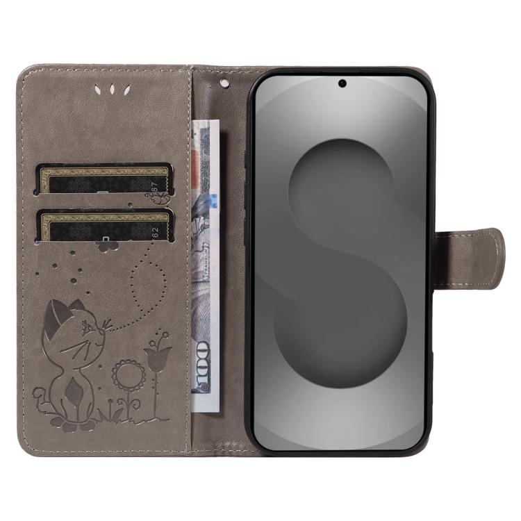 For Galaxy S26 Ultra 5G Cat and Bee Embossed Flip Leather Phone Case