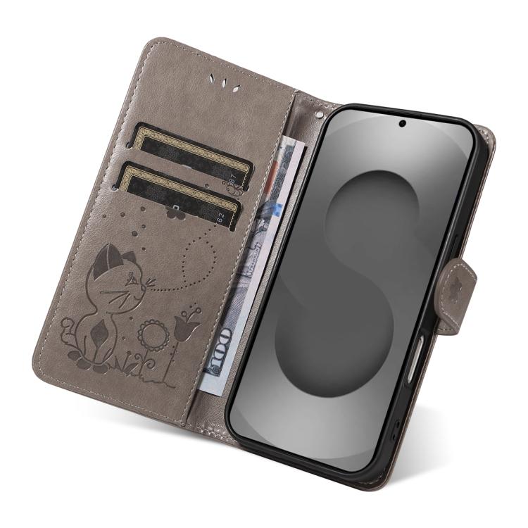 For Galaxy S26 Ultra 5G Cat and Bee Embossed Flip Leather Phone Case