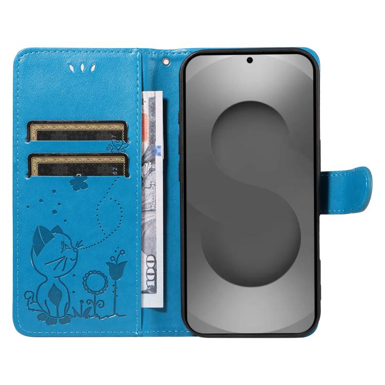 For Galaxy S26 Ultra 5G Cat and Bee Embossed Flip Leather Phone Case
