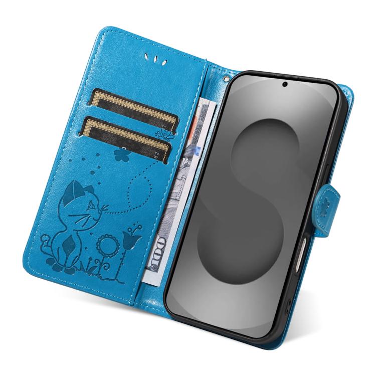 For Galaxy S26 Ultra 5G Cat and Bee Embossed Flip Leather Phone Case