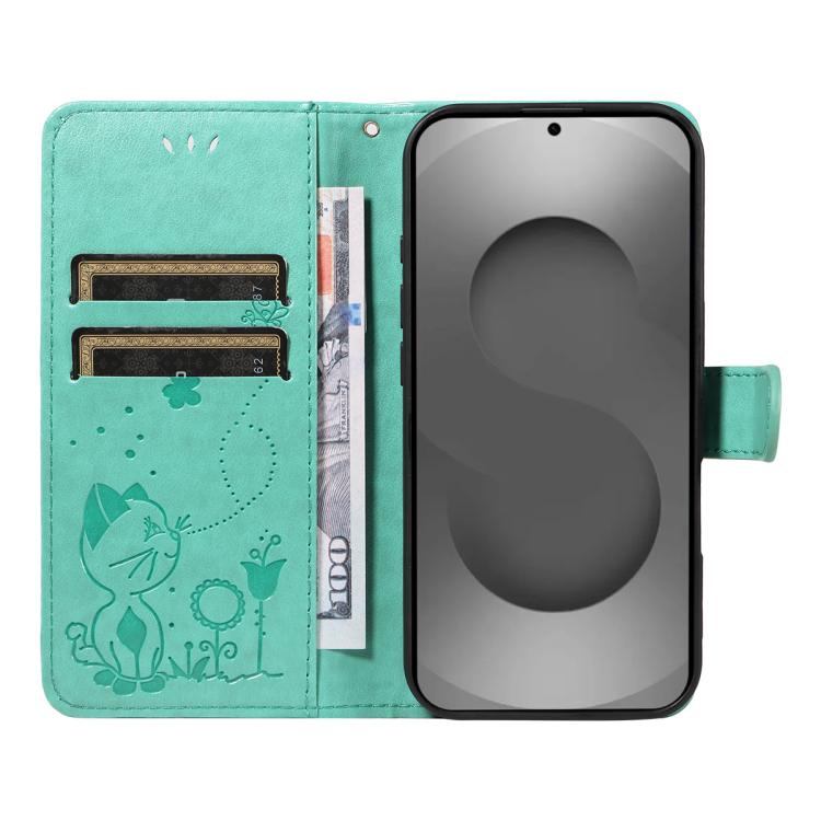 For Galaxy S26 Ultra 5G Cat and Bee Embossed Flip Leather Phone Case