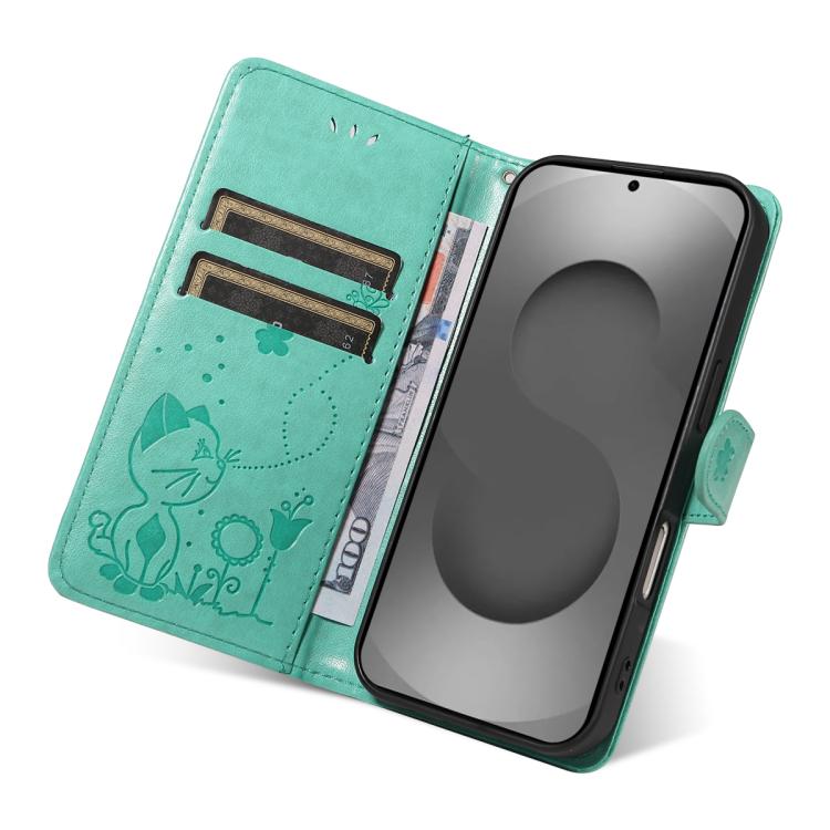 For Galaxy S26 Ultra 5G Cat and Bee Embossed Flip Leather Phone Case