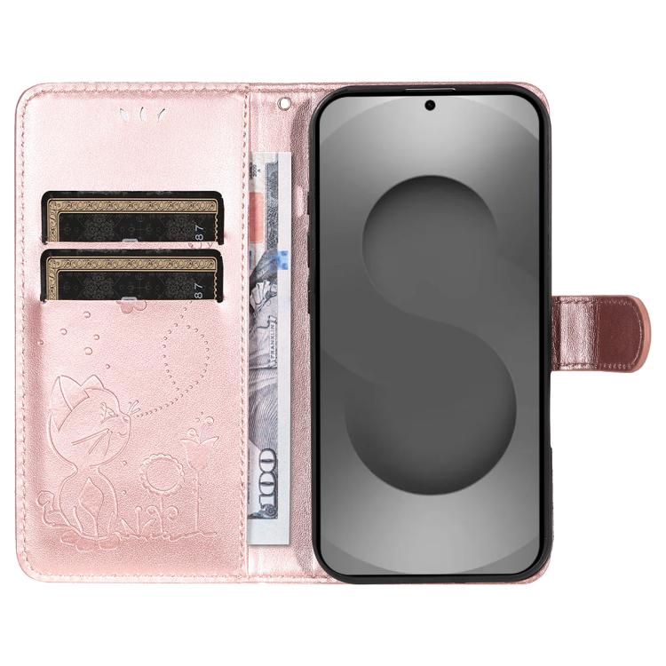 For Galaxy S26 Ultra 5G Cat and Bee Embossed Flip Leather Phone Case