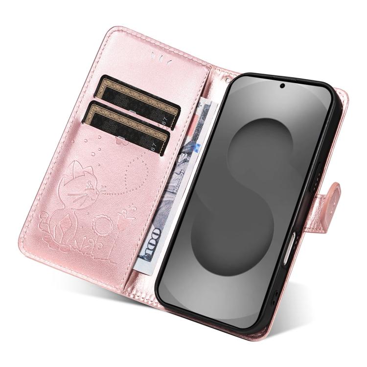 For Galaxy S26 Ultra 5G Cat and Bee Embossed Flip Leather Phone Case