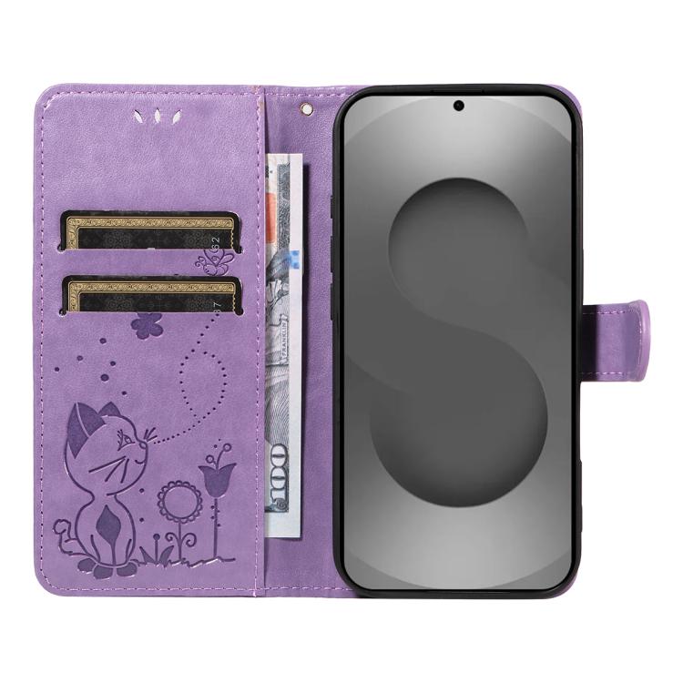 For Galaxy S26 Ultra 5G Cat and Bee Embossed Flip Leather Phone Case