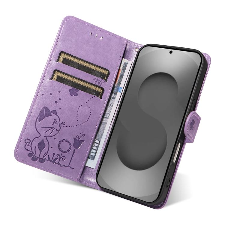 For Galaxy S26 Ultra 5G Cat and Bee Embossed Flip Leather Phone Case