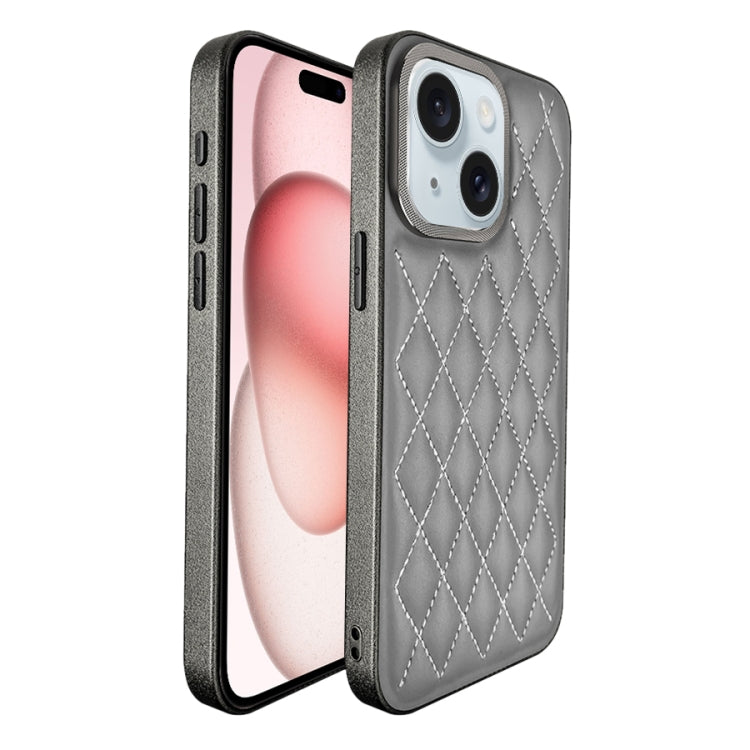 For iPhone 15 Plus Plaid Series 9D Electroplated Phone Case