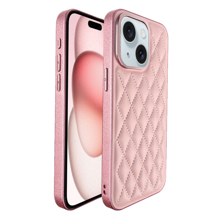 For iPhone 15 Plus Plaid Series 9D Electroplated Phone Case