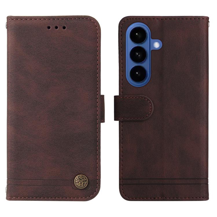 For Samsung Galaxy S26 5G Skin Feel Life Tree Metal Button Leather Phone Case