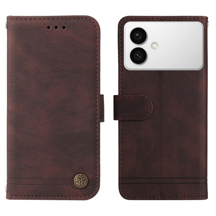 For Samsung Galaxy S26 Edge 5G Skin Feel Life Tree Metal Button Leather Phone Case