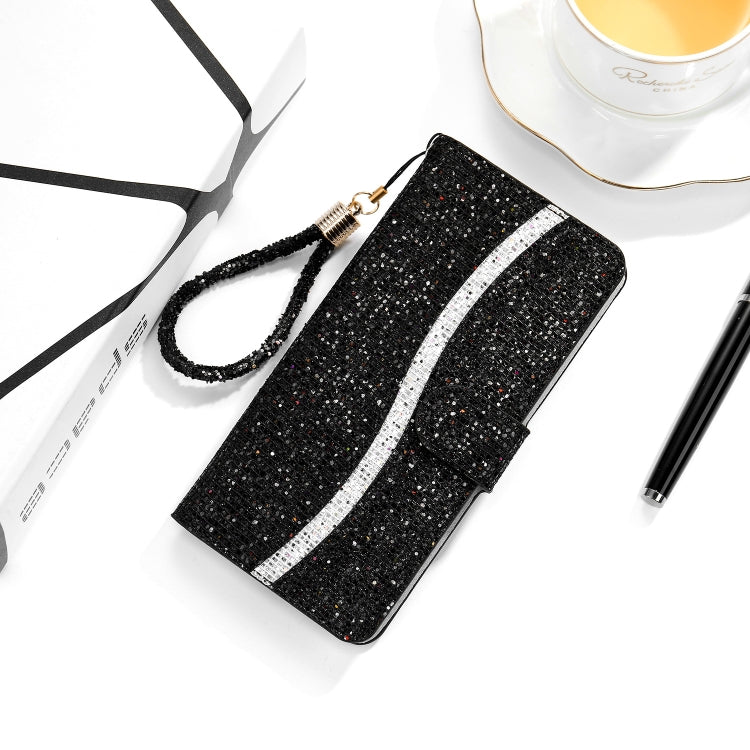For iPhone 12 mini Glitter Powder Horizontal Flip Leather Case with Card Slots & Holder & Lanyard