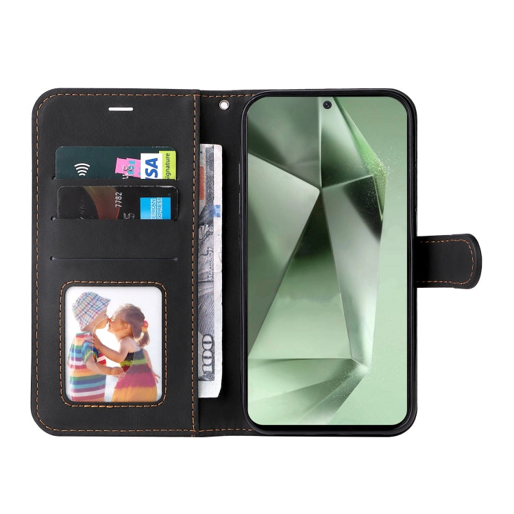 For Samsung Galaxy S24 FE 5G Three Color Splicing Leather Phone Case