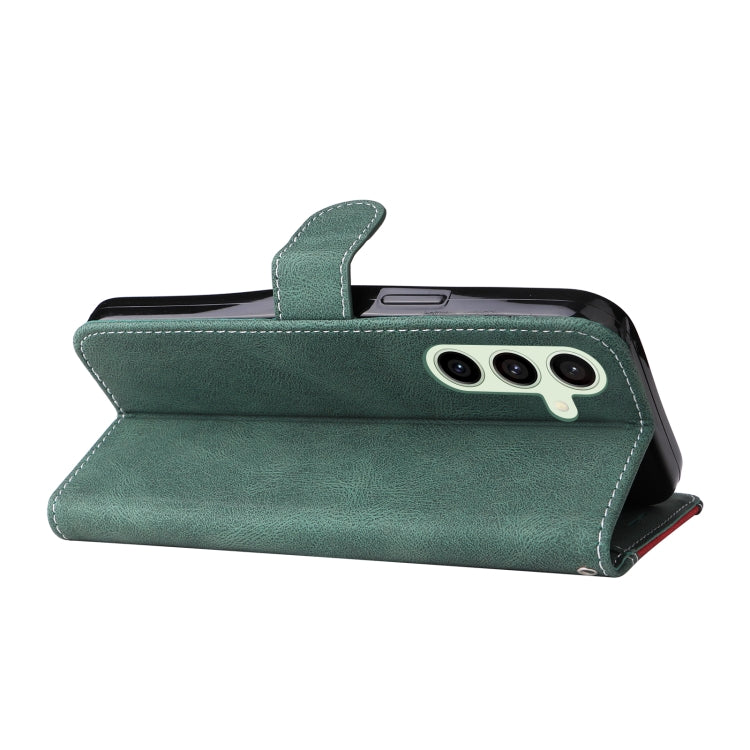 For Samsung Galaxy S24 FE 5G Three Color Splicing Leather Phone Case