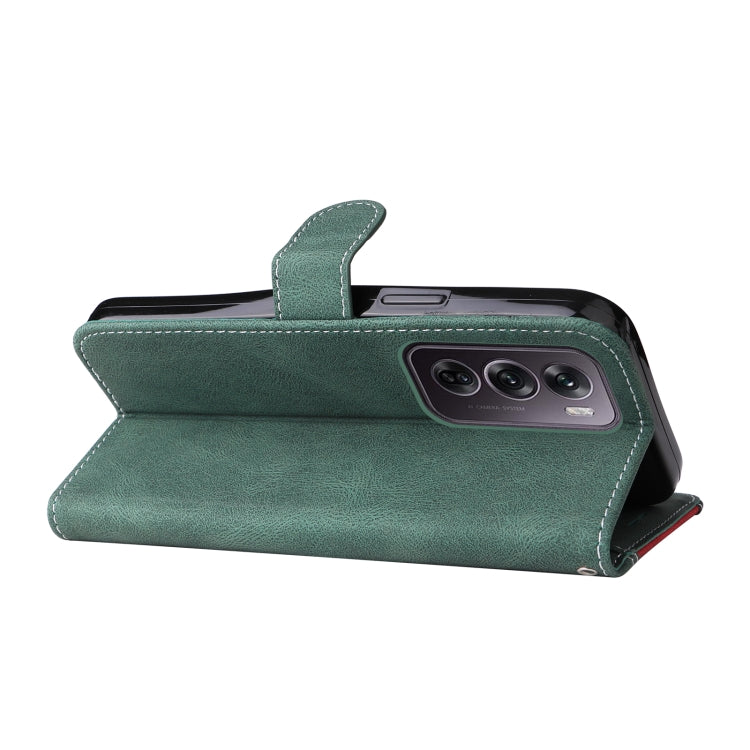 For OPPO Reno12 Pro 5G Global Three Color Splicing Leather Phone Case