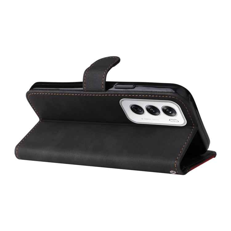 For OPPO Reno12 5G Global Three Color Splicing Leather Phone Case