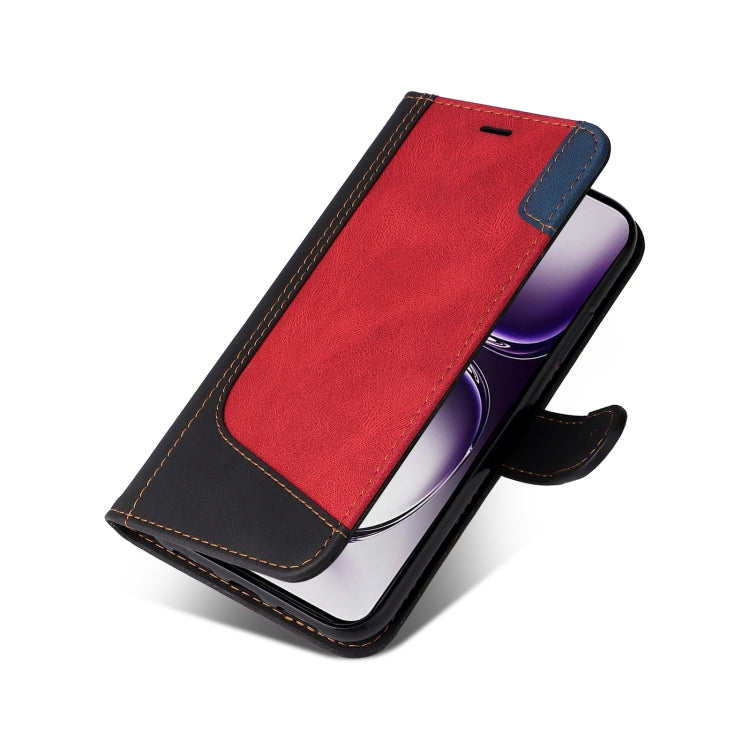 For OPPO Reno12 5G Global Three Color Splicing Leather Phone Case