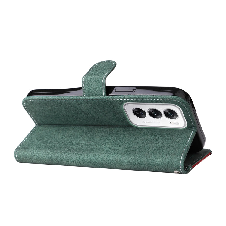 For OPPO Reno12 5G Global Three Color Splicing Leather Phone Case