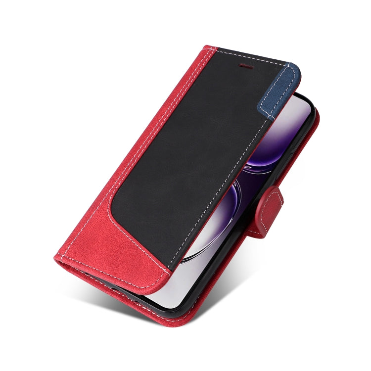 For OPPO Reno12 5G Global Three Color Splicing Leather Phone Case
