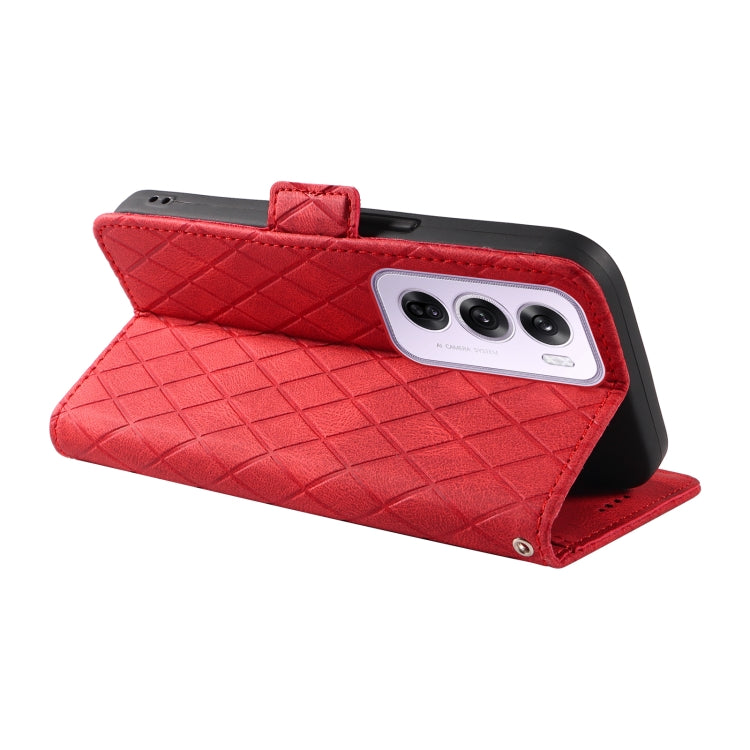 For OPPO Reno12 5G Global Dual-color Rhombic Lattice Leather Phone Case