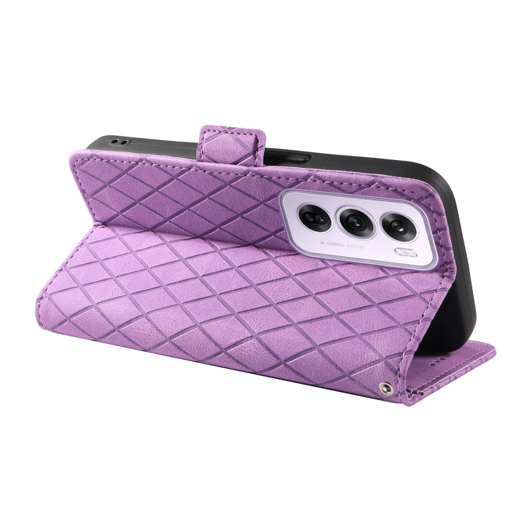 For OPPO Reno12 5G Global Dual-color Rhombic Lattice Leather Phone Case