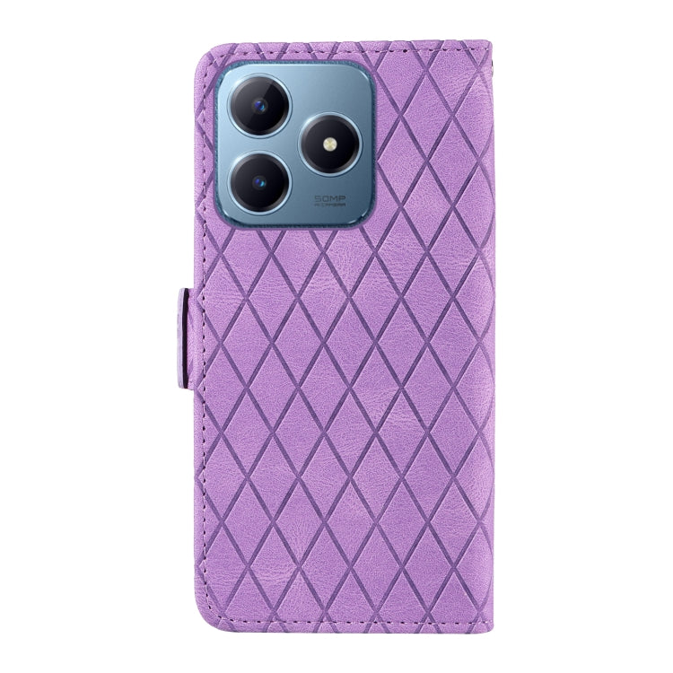 For Realme C63 / C61 Global Dual-color Rhombic Lattice Leather Phone Case