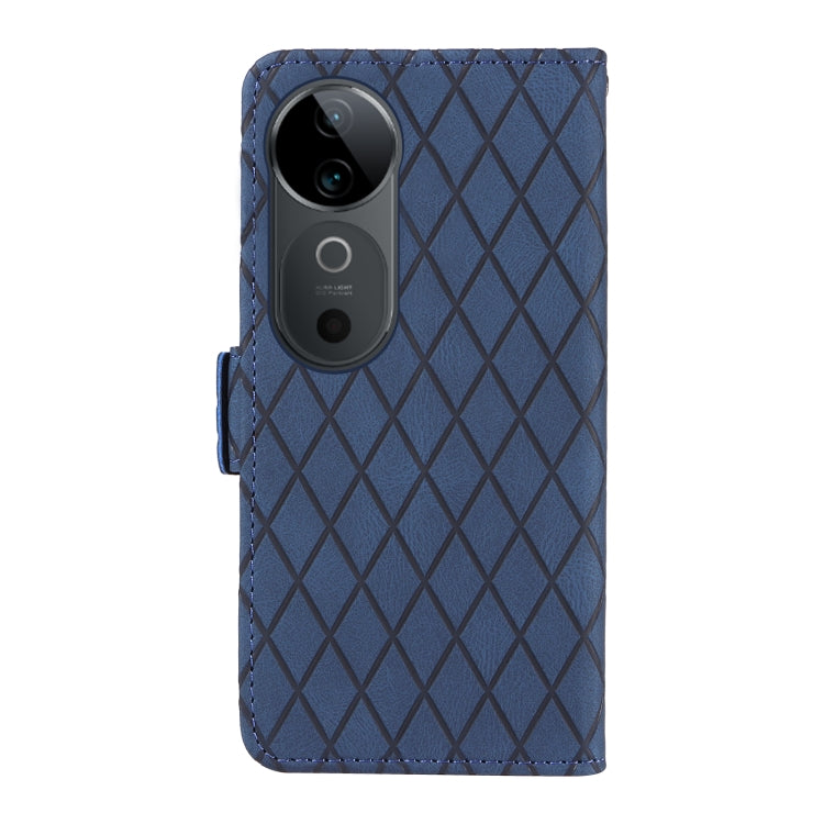 For vivo V40 5G Dual-color Rhombic Lattice Leather Phone Case