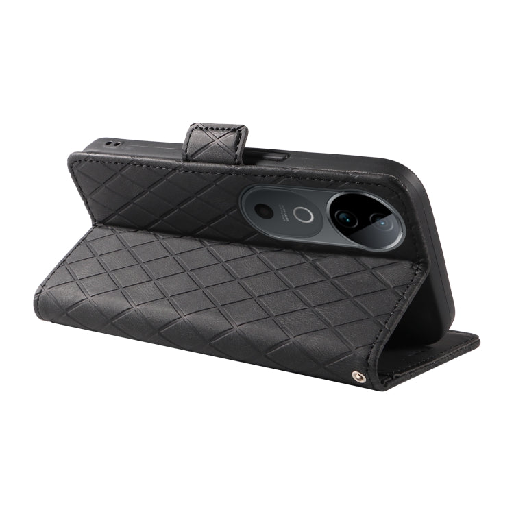 For vivo V40 5G Dual-color Rhombic Lattice Leather Phone Case