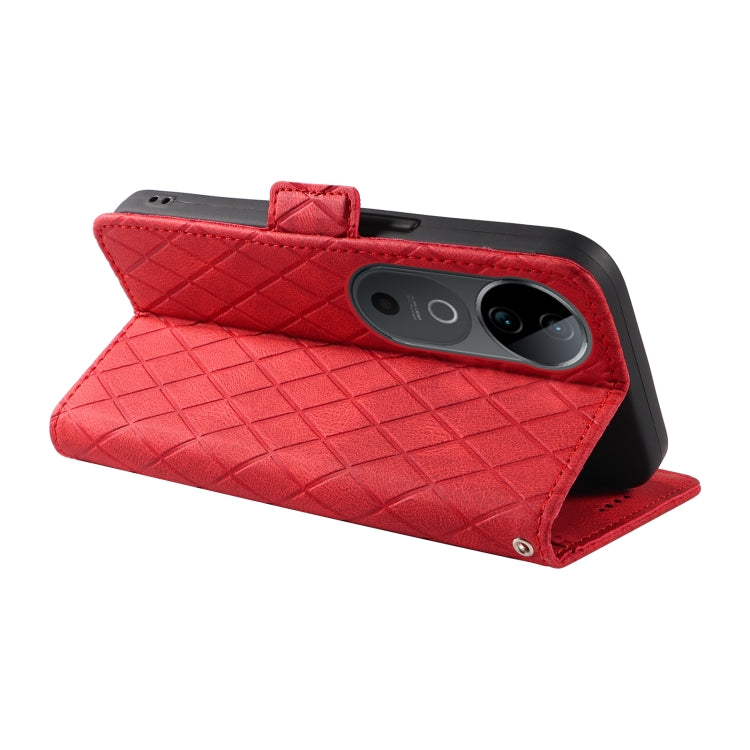 For vivo V40 5G Dual-color Rhombic Lattice Leather Phone Case