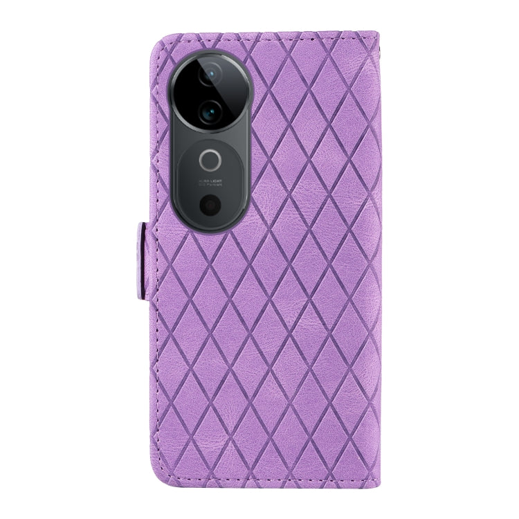 For vivo V40 5G Dual-color Rhombic Lattice Leather Phone Case