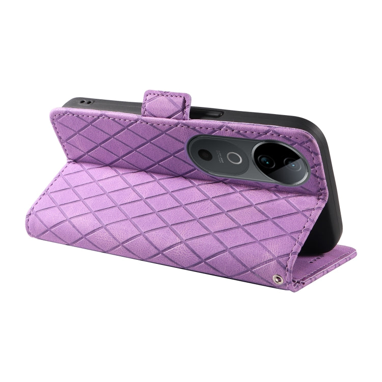For vivo V40 5G Dual-color Rhombic Lattice Leather Phone Case