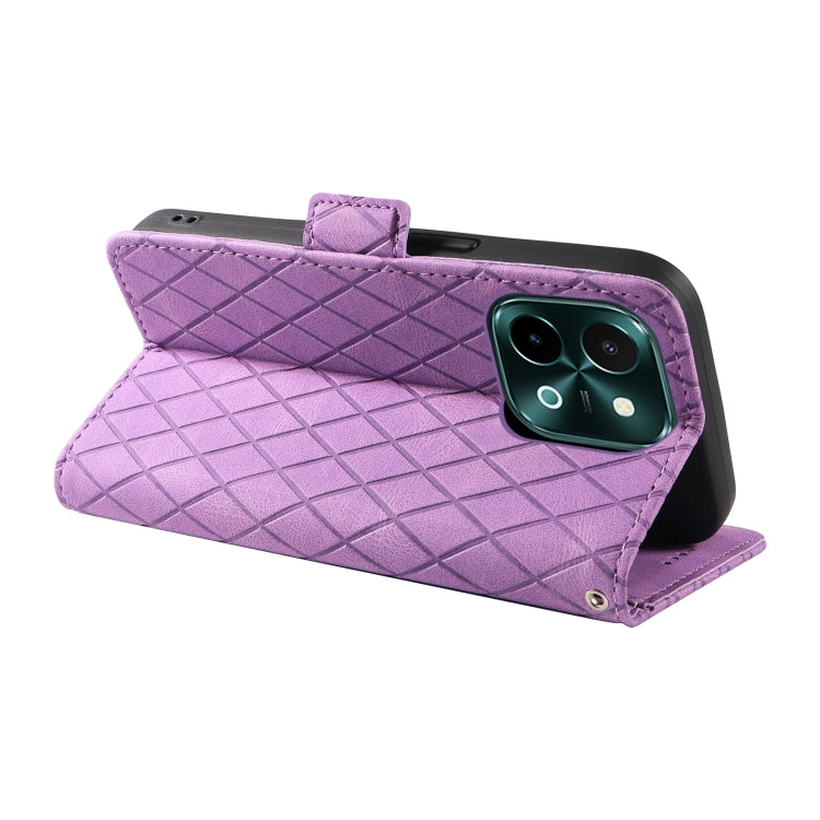 For vivo Y28 4G Dual-color Rhombic Lattice Leather Phone Case