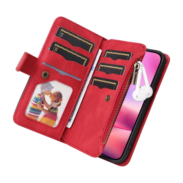 For iPhone 16 Dual-color 9 Card Slots Zipper Wallet Leather Phone Case
