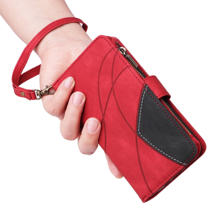 For iPhone 16 Dual-color 9 Card Slots Zipper Wallet Leather Phone Case