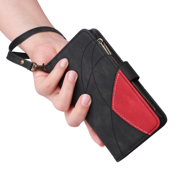 For iPhone 16 Dual-color 9 Card Slots Zipper Wallet Leather Phone Case
