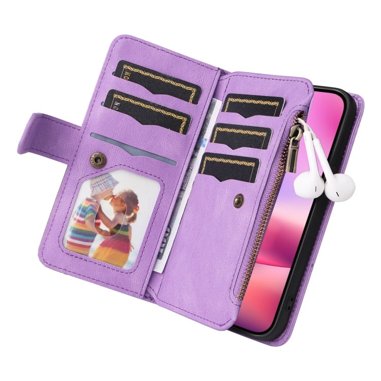 For iPhone 16 Dual-color 9 Card Slots Zipper Wallet Leather Phone Case