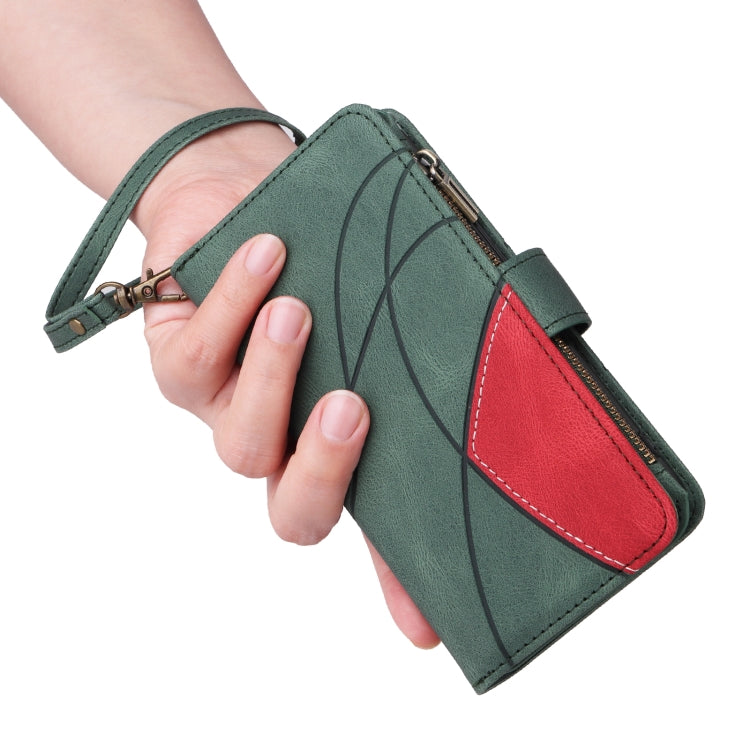 For iPhone 16 Dual-color 9 Card Slots Zipper Wallet Leather Phone Case