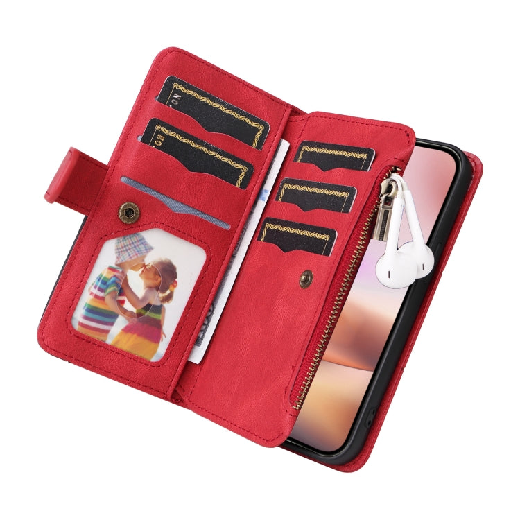 For iPhone 16 Plus Dual-color 9 Card Slots Zipper Wallet Leather Phone Case