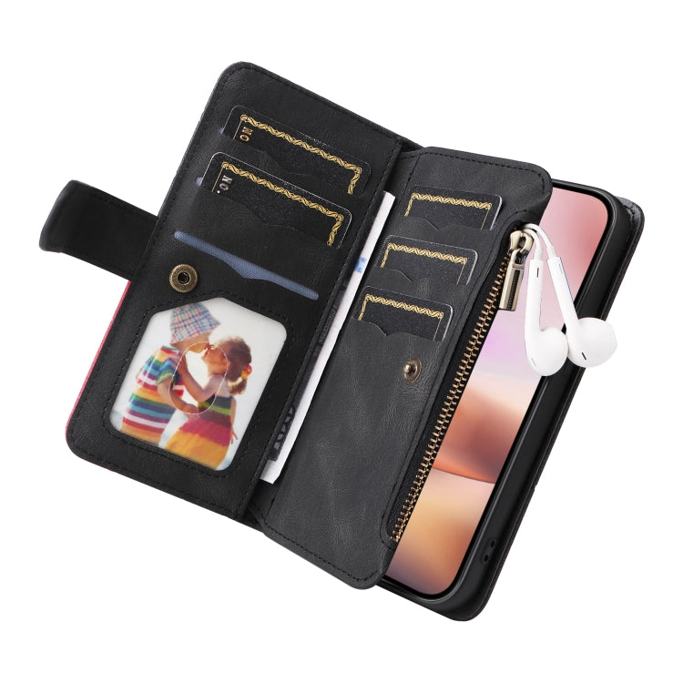 For iPhone 16 Plus Dual-color 9 Card Slots Zipper Wallet Leather Phone Case