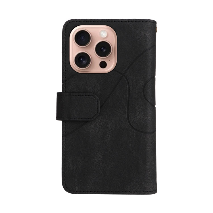 For iPhone 16 Pro Dual-color 9 Card Slots Zipper Wallet Leather Phone Case