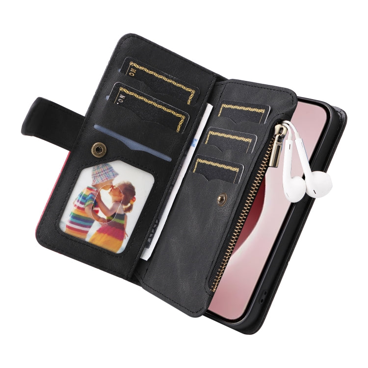 For iPhone 16 Pro Dual-color 9 Card Slots Zipper Wallet Leather Phone Case