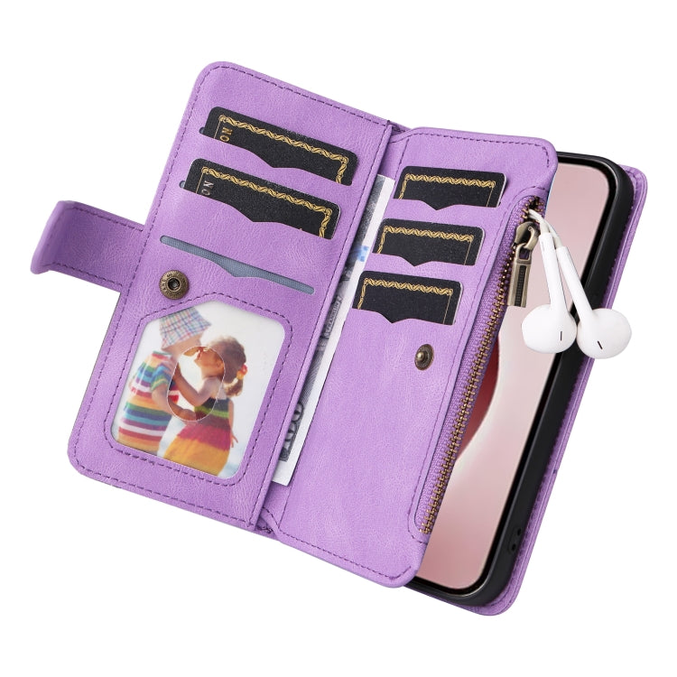 For iPhone 16 Pro Dual-color 9 Card Slots Zipper Wallet Leather Phone Case