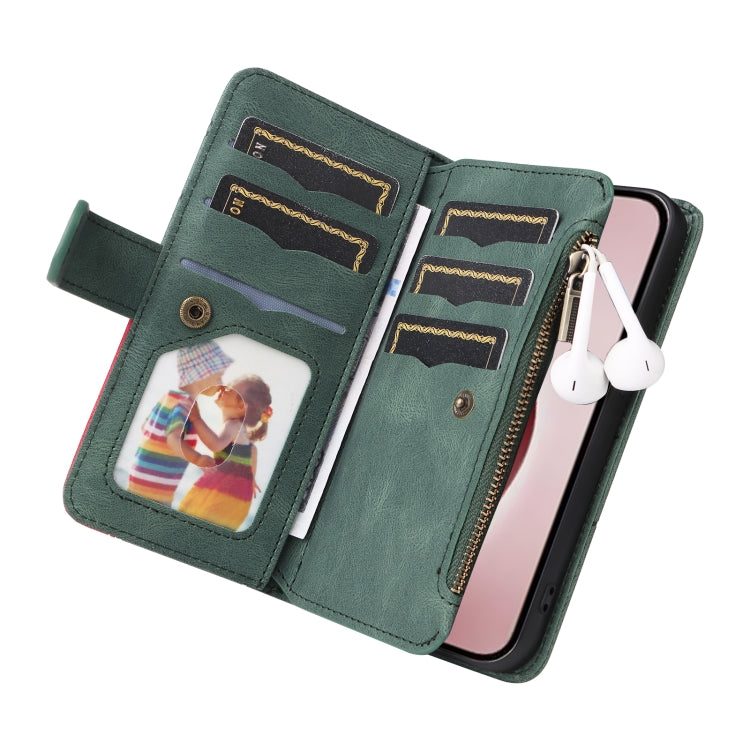 For iPhone 16 Pro Dual-color 9 Card Slots Zipper Wallet Leather Phone Case