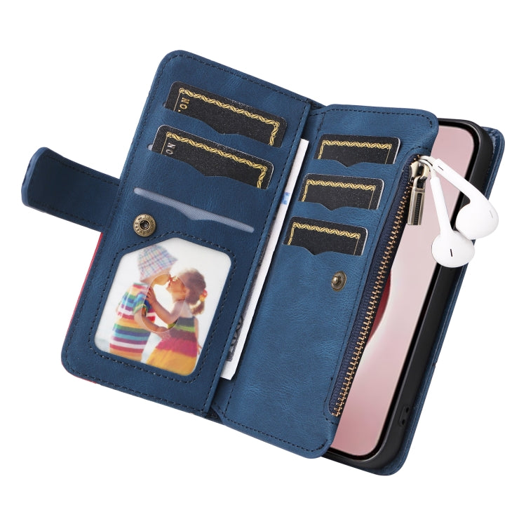 For iPhone 16 Pro Dual-color 9 Card Slots Zipper Wallet Leather Phone Case
