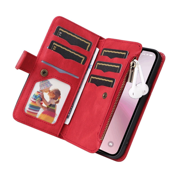 For iPhone 17e / 16e Dual-color 9 Card Slots Zipper Wallet Leather Phone Case