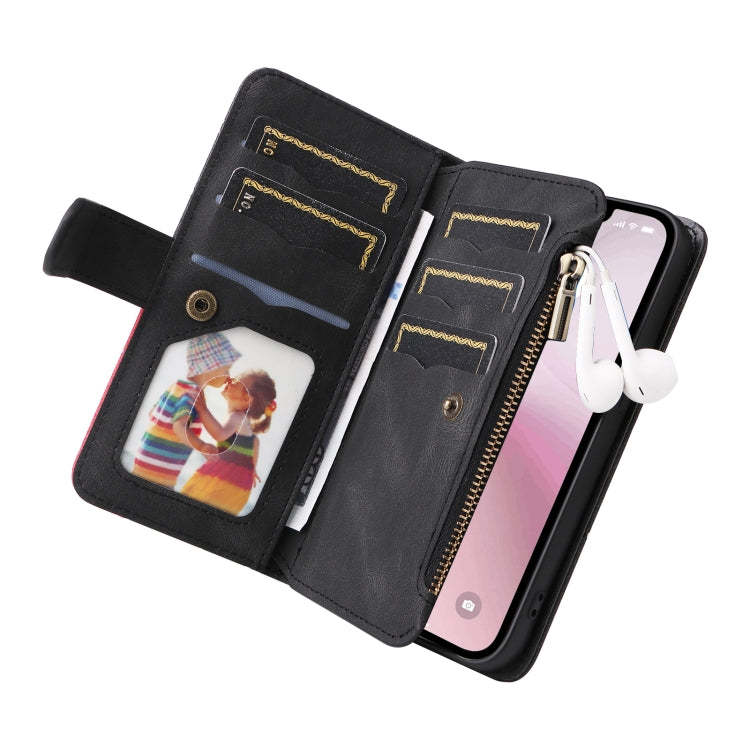 For iPhone 17e / 16e Dual-color 9 Card Slots Zipper Wallet Leather Phone Case