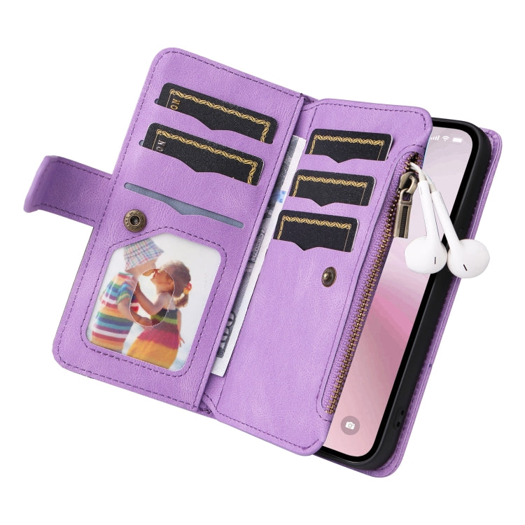For iPhone 17e / 16e Dual-color 9 Card Slots Zipper Wallet Leather Phone Case