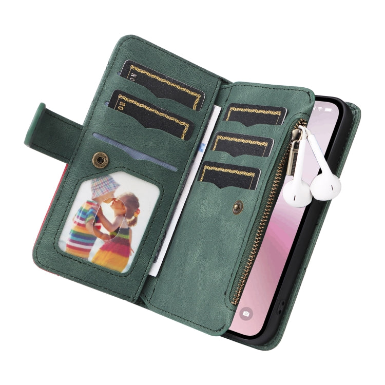 For iPhone 17e / 16e Dual-color 9 Card Slots Zipper Wallet Leather Phone Case