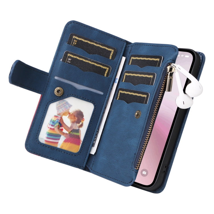 For iPhone 17e / 16e Dual-color 9 Card Slots Zipper Wallet Leather Phone Case