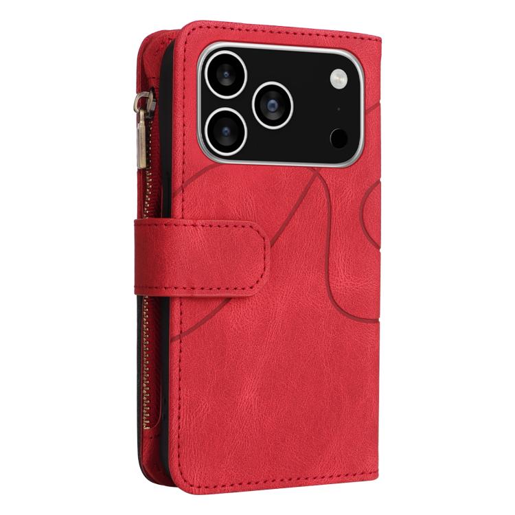 For iPhone 17 Pro Dual-color 9 Card Slots Zipper Wallet Leather Phone Case
