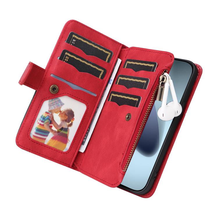 For iPhone 17 Pro Dual-color 9 Card Slots Zipper Wallet Leather Phone Case